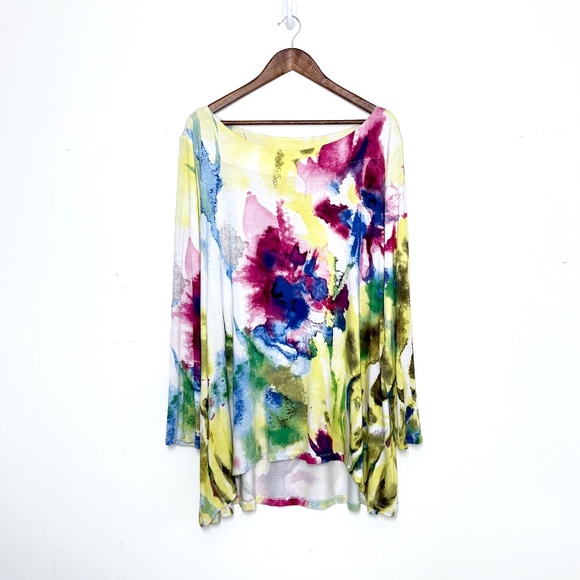Soft Surroundings Watercolor Print Top Artsy Abstract Long Sleeve Tunic Size 3X - Picture 1 of 4